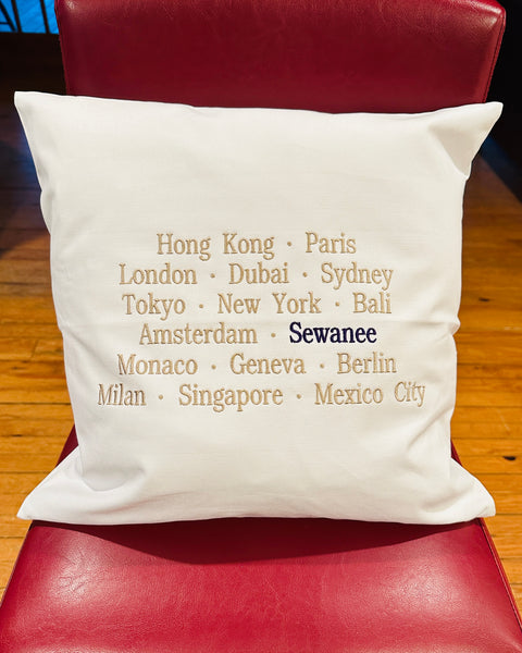 Sewanee and major cities throw pillow
