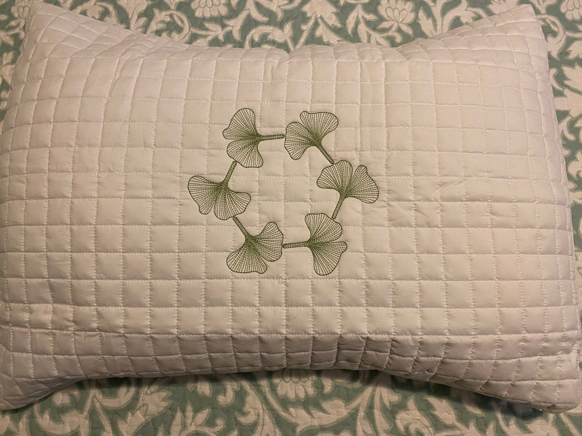 Ginkgo Leaf Embroidered Quilted Pillow Sham
