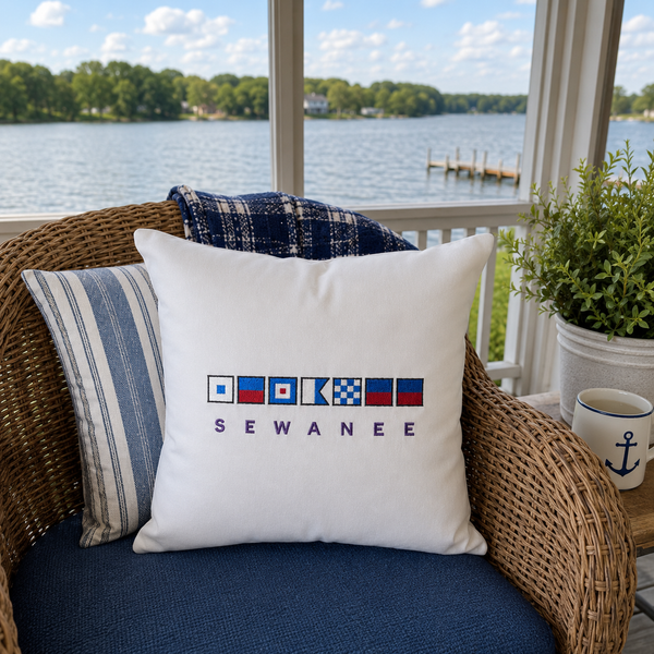 Sewanee Nautical Flag Pillow Cover | Embroidered Throw Pillow | Coastal Dorm Decor | Lake House Pillow | Sewanee Alumni Gift
