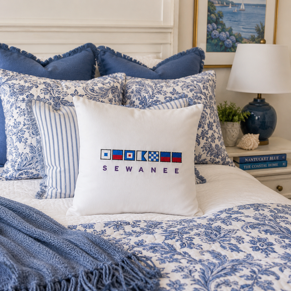 Sewanee Nautical Flag Pillow Cover | Embroidered Throw Pillow | Coastal Dorm Decor | Lake House Pillow | Sewanee Alumni Gift