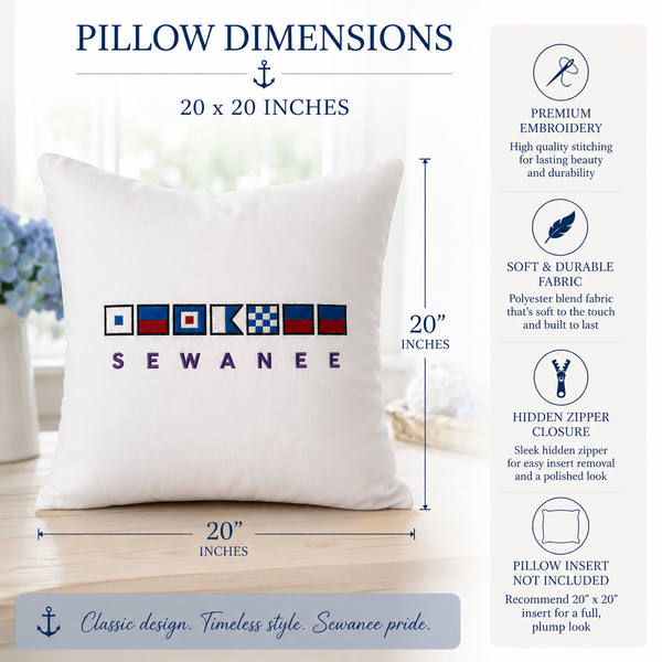 Sewanee Nautical Flag Pillow Cover | Embroidered Throw Pillow | Coastal Dorm Decor | Lake House Pillow | Sewanee Alumni Gift