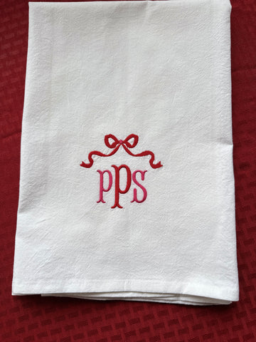Valentine's Day gift for her custom embroidered initials with coquette bow flour sack towel home decor