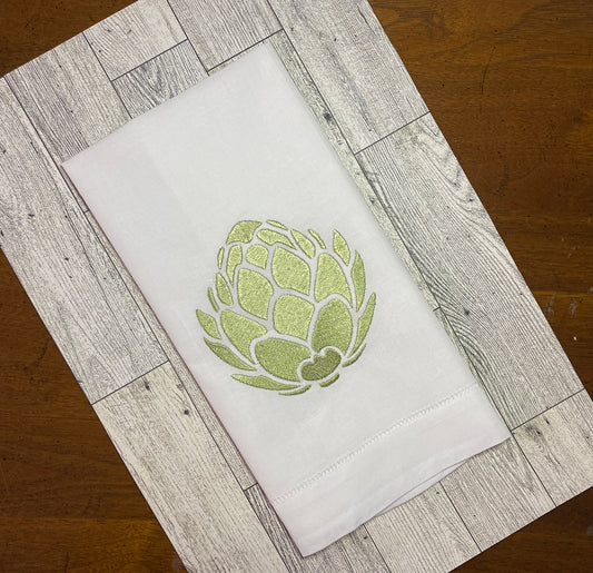 Embroidered Artichoke Hemstitched Guest Towel