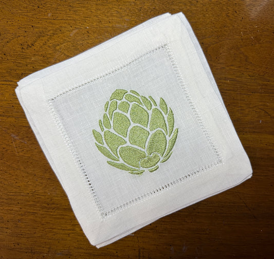 Embroidered Artichoke Cocktail Napkins - Set of 4