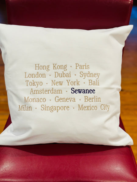 Sewanee and major cities throw pillow