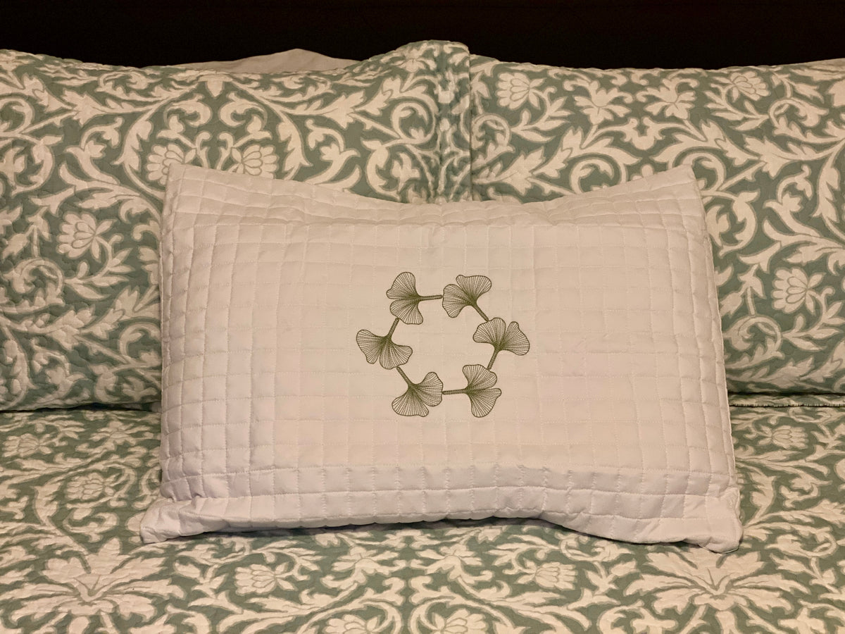 Ginkgo Leaf Embroidered Quilted Pillow Sham