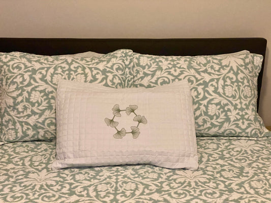 Ginkgo Leaf Embroidered Quilted Pillow Sham