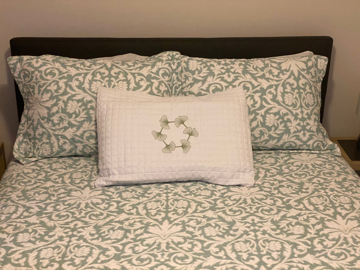 Ginkgo Leaf Embroidered Quilted Pillow Sham