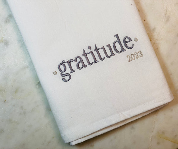 Word of the Year - keep it around - flour sack towel FOCUS CLARITY GRATITUDE and more