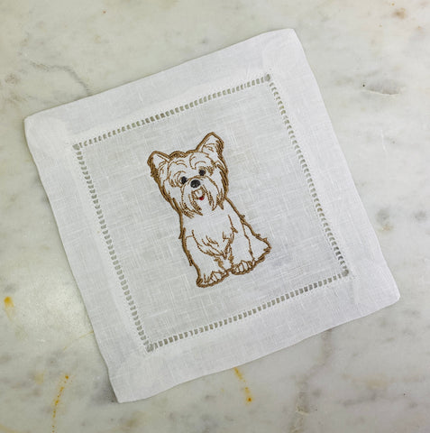 Yorkie Yorkshire Terrier Hemstitched Cocktail Napkins